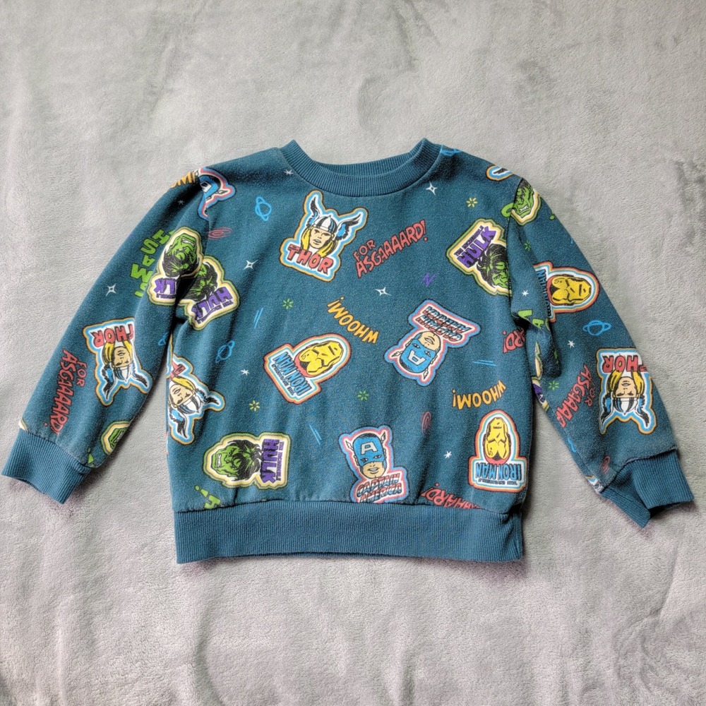 Marvel Avengers Toddler Boys Teal Blue AOP Sweatshirt‎ Thor Hulk Iron Man 3T